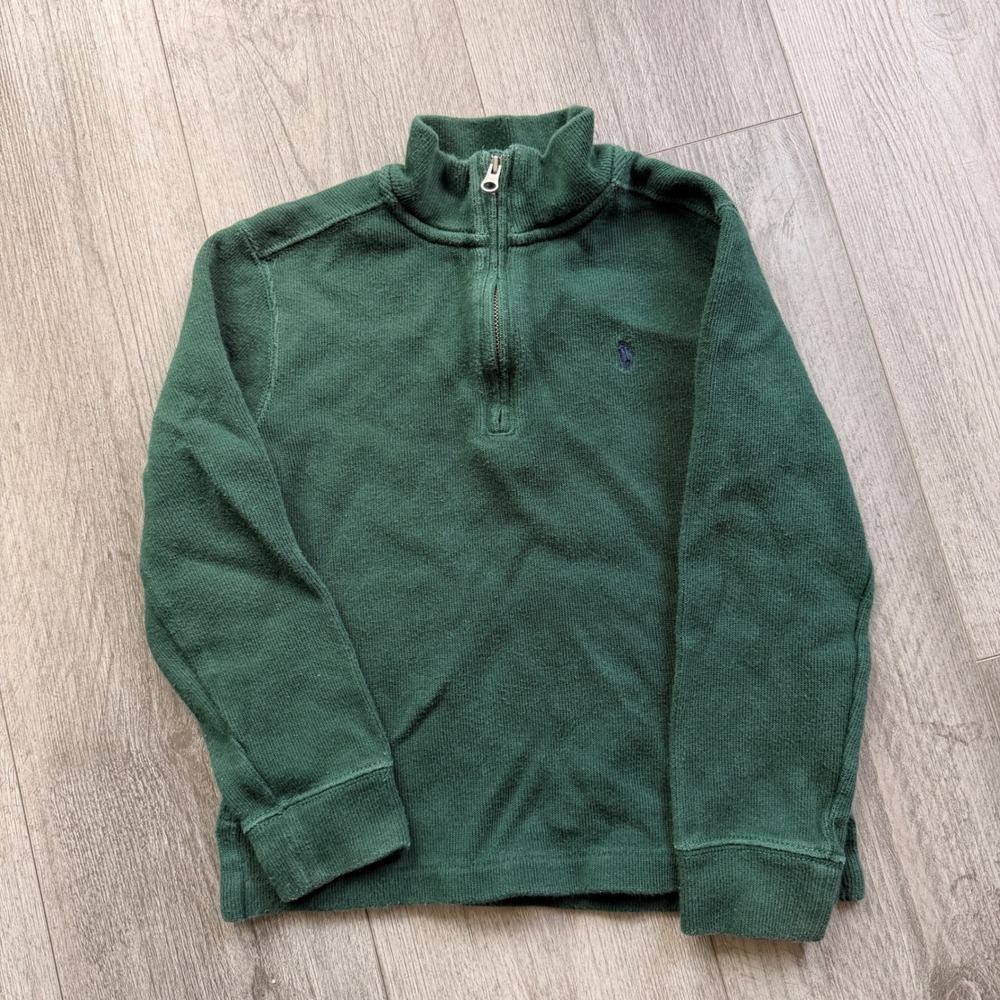 Polo Ralph Lauren Boys Size 6 Green 1/4 Zip Sweater Cotton Pony Logo